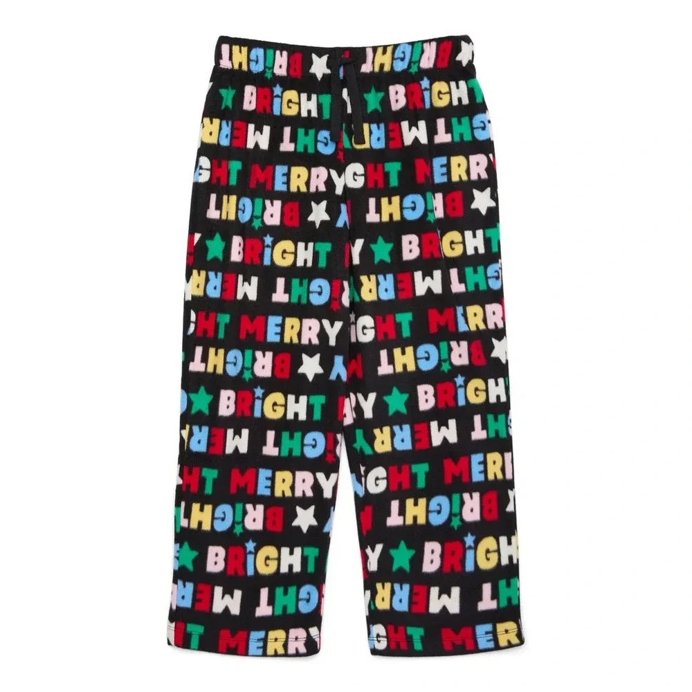 Holiday Time Kids Merry & Bright Fleece Pajama Pants Black Multicolor Size M 8